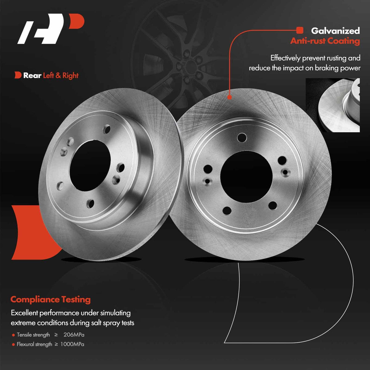 A-Premium close-up of rotor metallic coating preventing rust and extending life