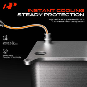 A-Premium oil cooler beside a ruler showing compact size for easy vehicle fitment