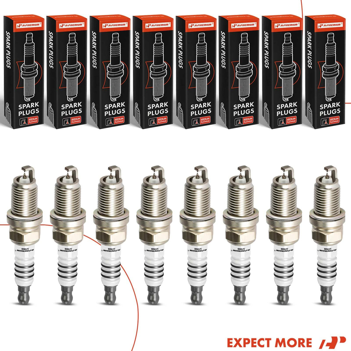A-Premium spark plug next to ruler showing thread length and scale