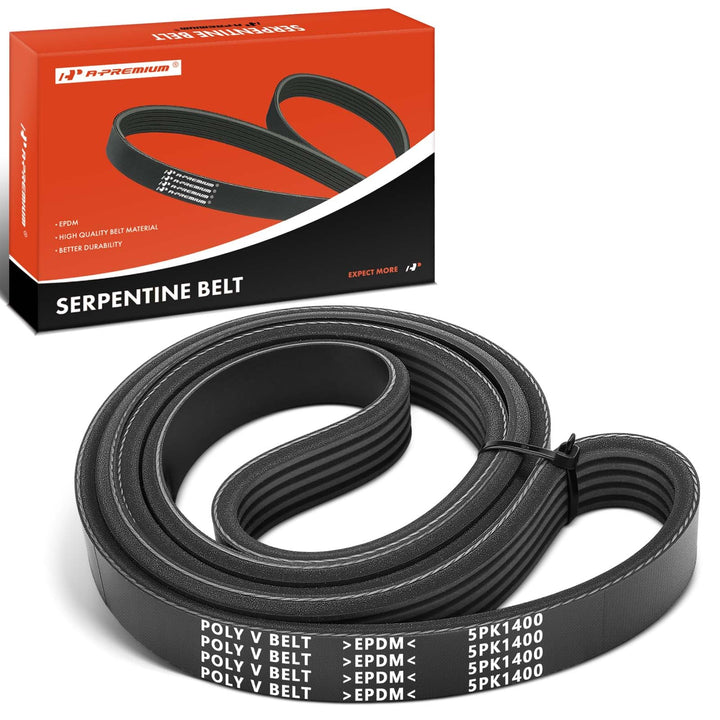 A-Premium serpentine belt front packaging showing fitment and benefits