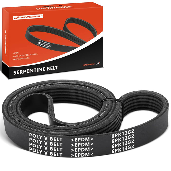 A-Premium serpentine belt front packaging showing product information and fitment benefits