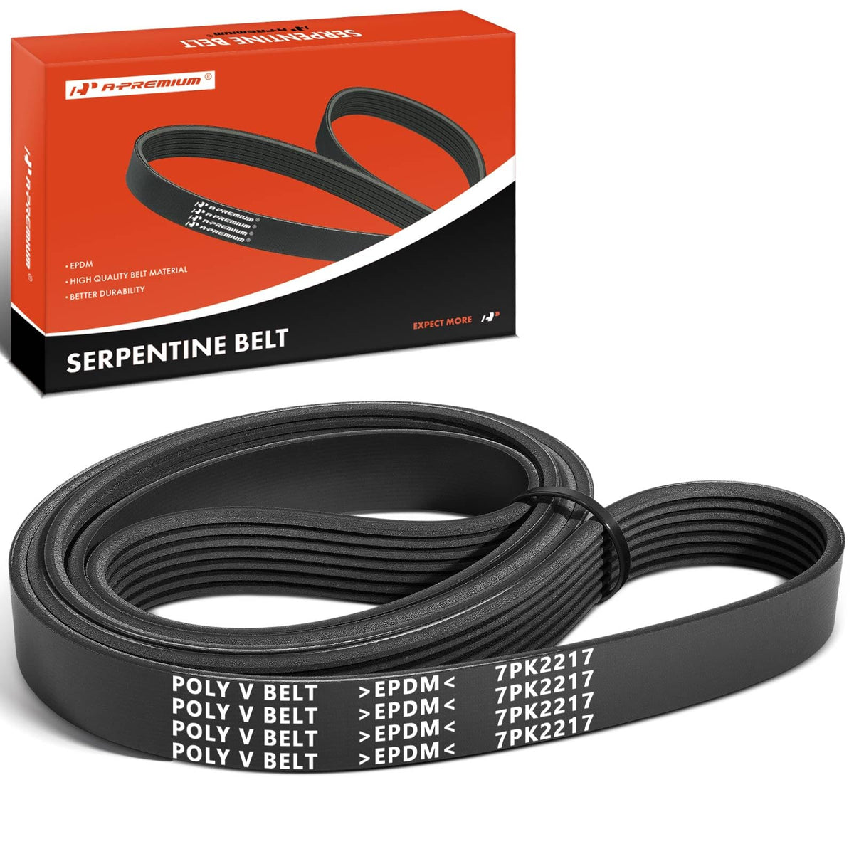 A-Premium belt front packaging showing part number and fitment for quick identification