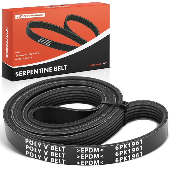 A-Premium serpentine belt front view showing full 6-rib profile and fitment benefit