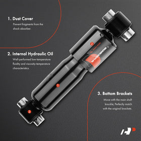 A-Premium shock with ruler, shows 9.25-inch extended and 7.44 compressed dimensions