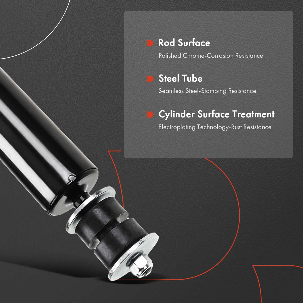 A-Premium shocks beside a ruler illustrating extended and compressed lengths for proper match
