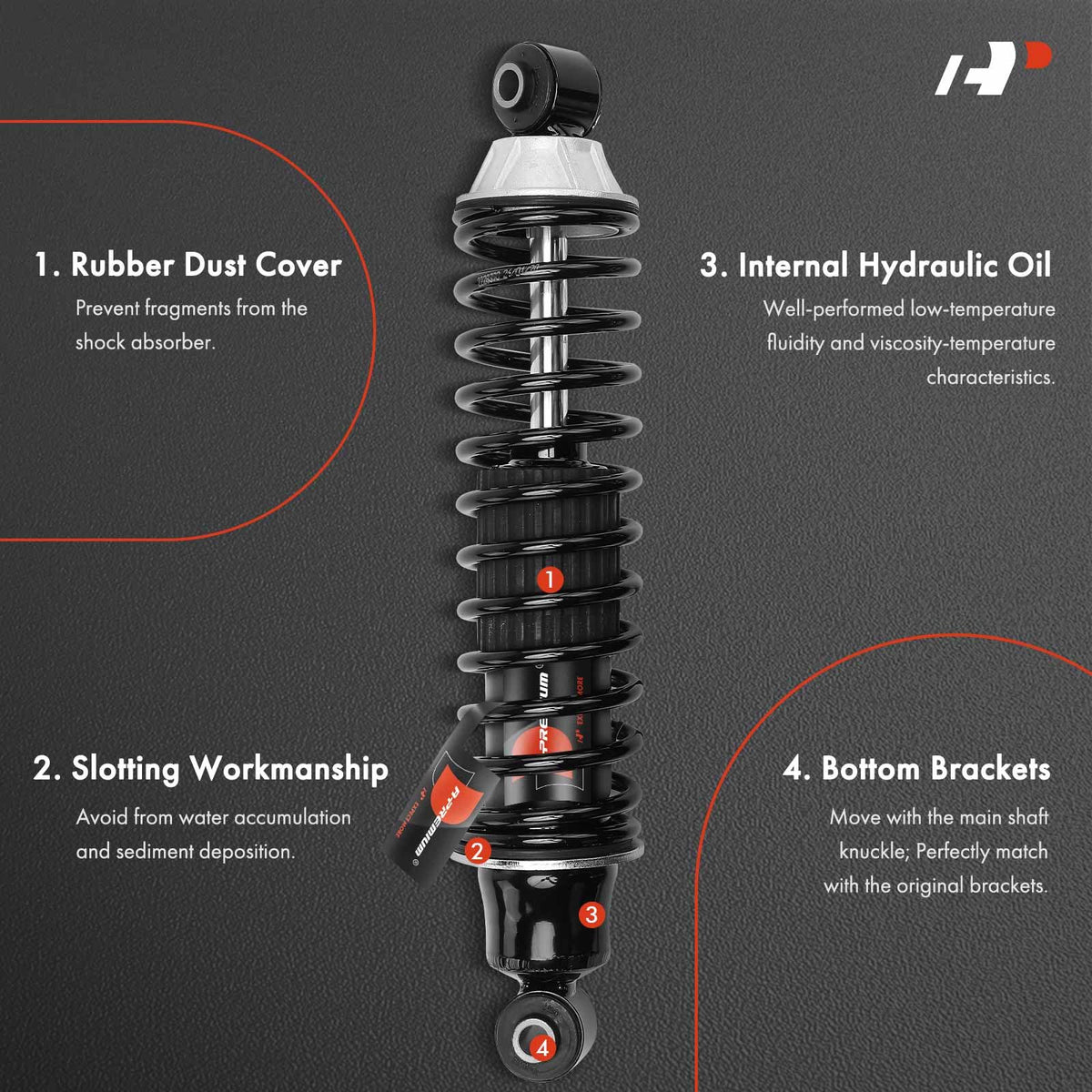 A-Premium shock body detail showing piston housing for smoother rear damping