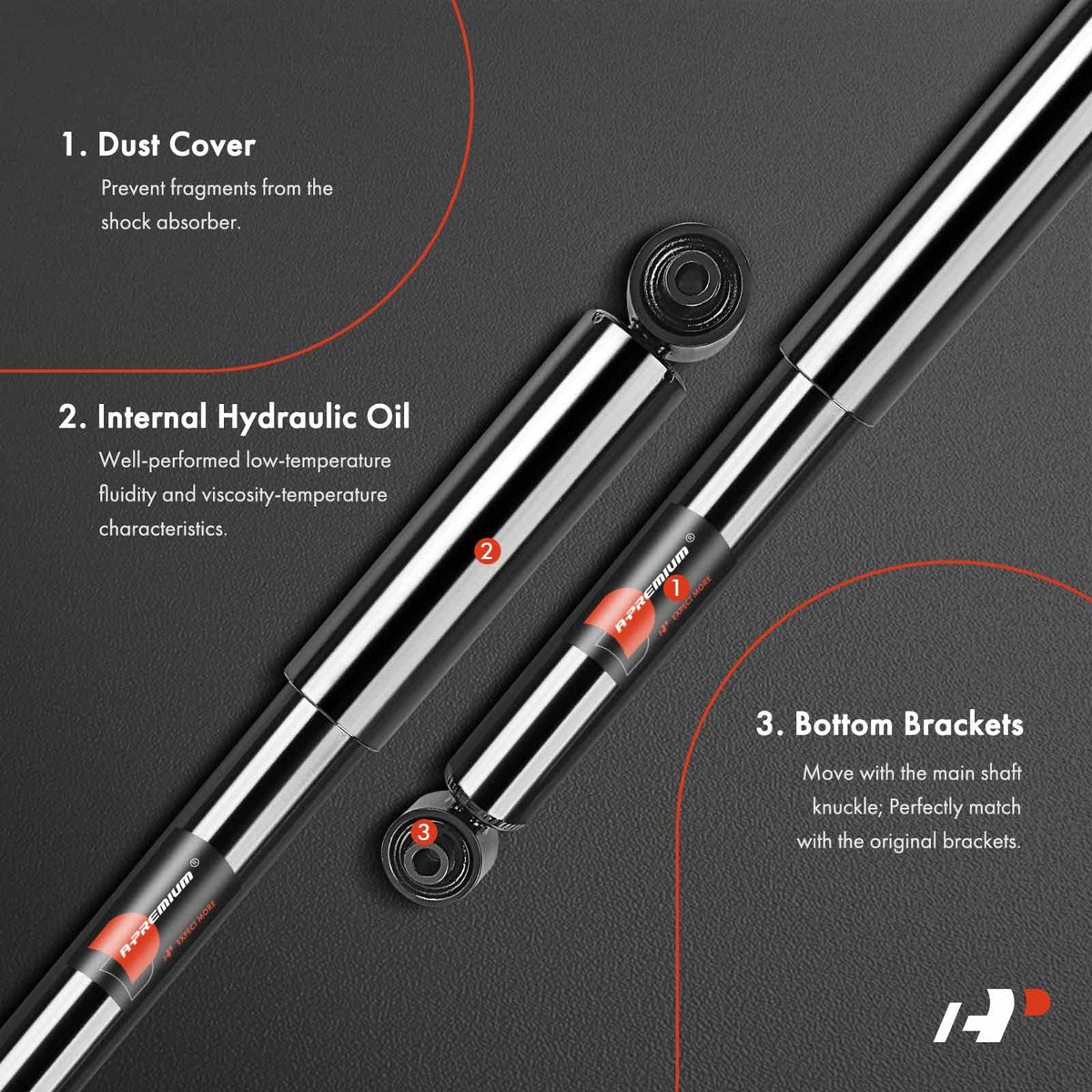 A-Premium shock mount detail highlighting OEM-matched holes for direct fit