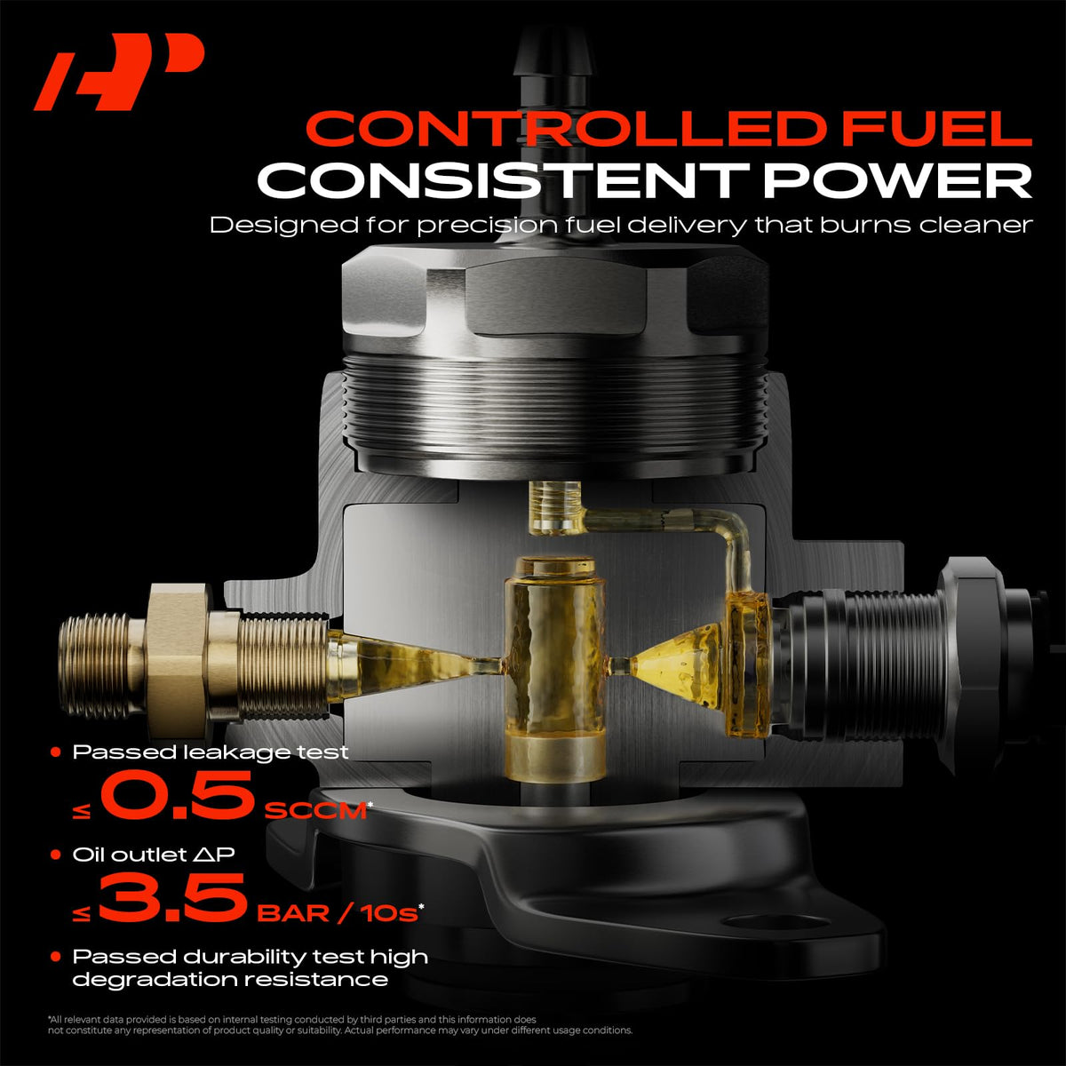 A-Premium pump beside a ruler showing compact size for easy fit in tight engine bays