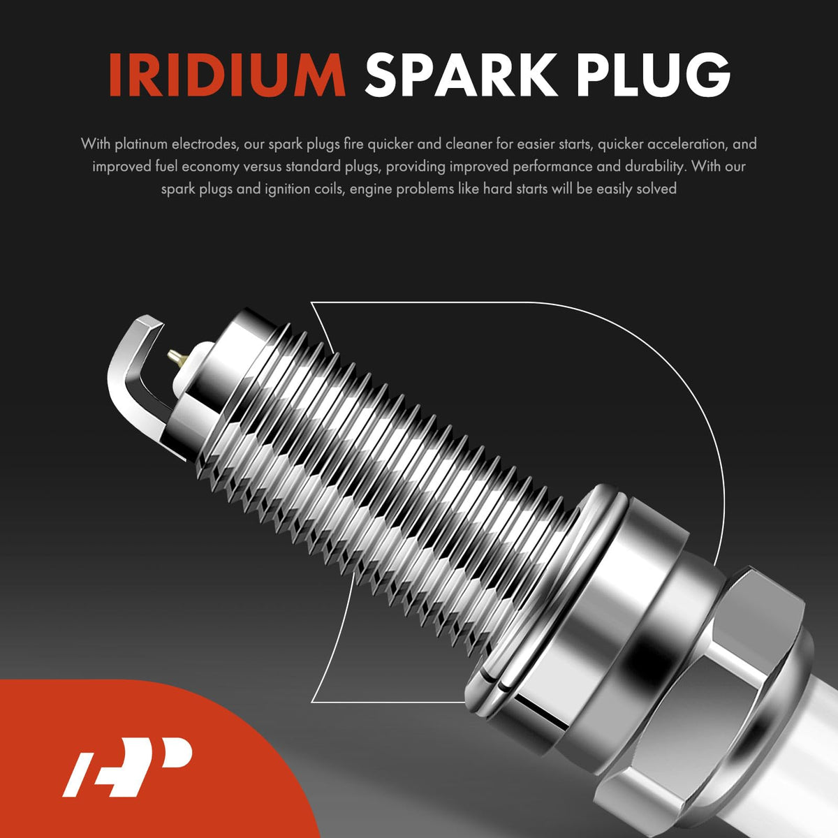 A-Premium spark plug close-up highlighting iridium tip for long life