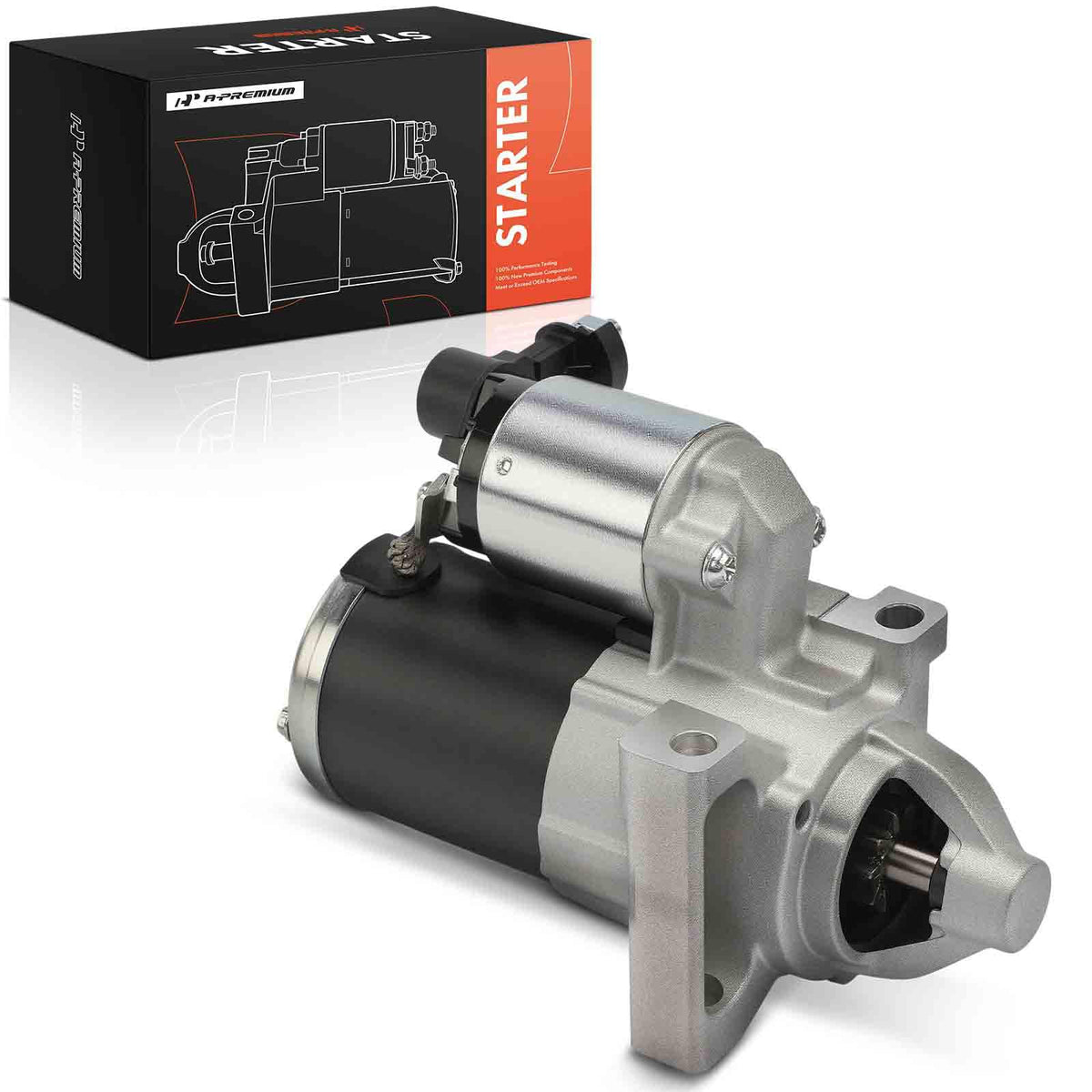 A-Premium starter front view showing robust housing and benefit of durable construction