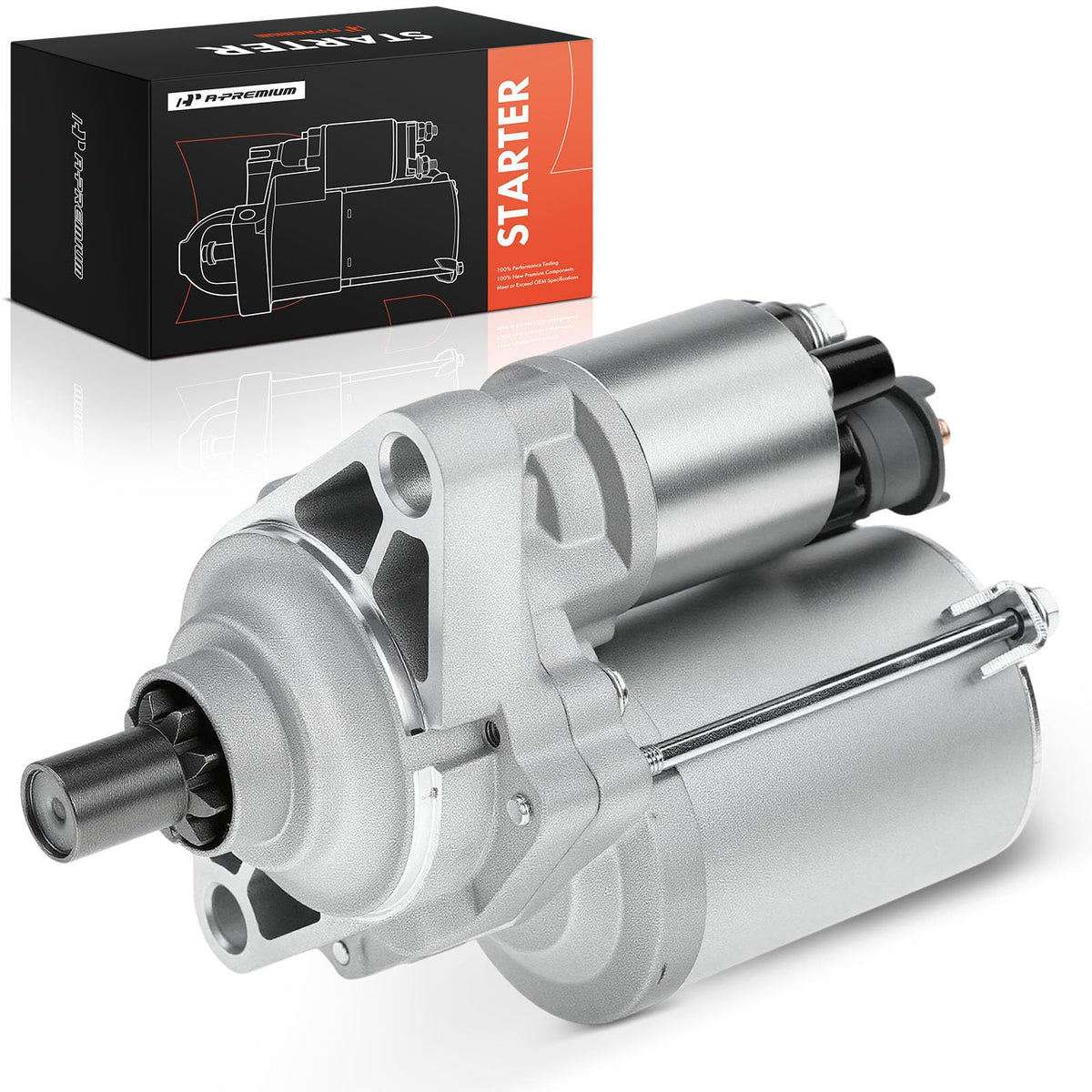 A-Premium starter front view showing compact housing and clean finish for reliable replacement