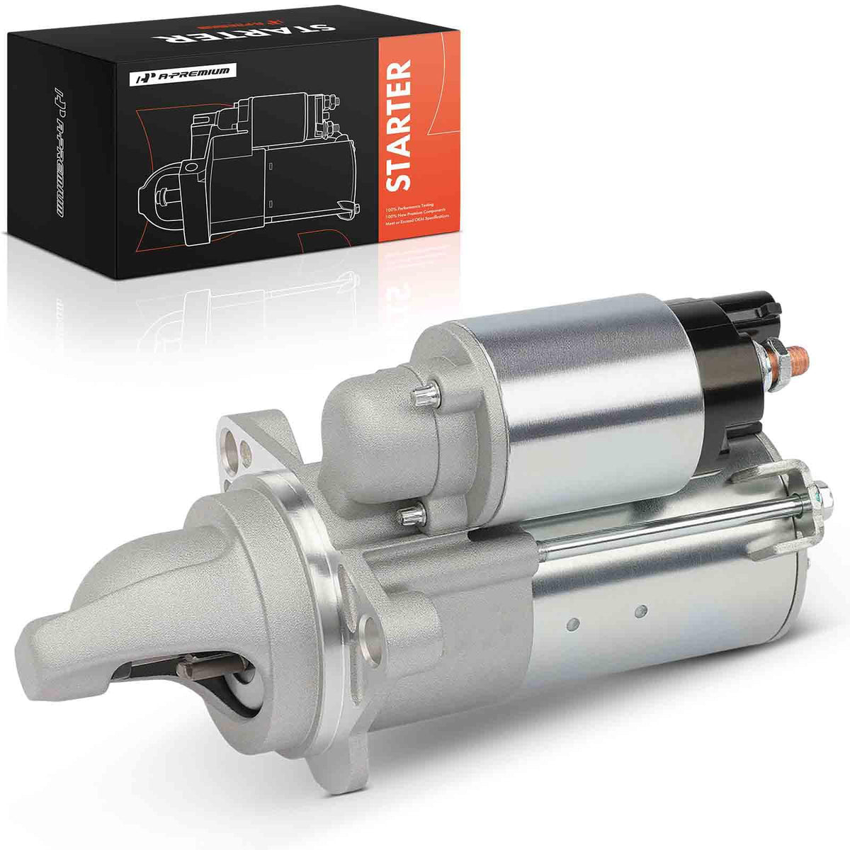 A-Premium starter front view showing complete unit and mounting points for reliable fit