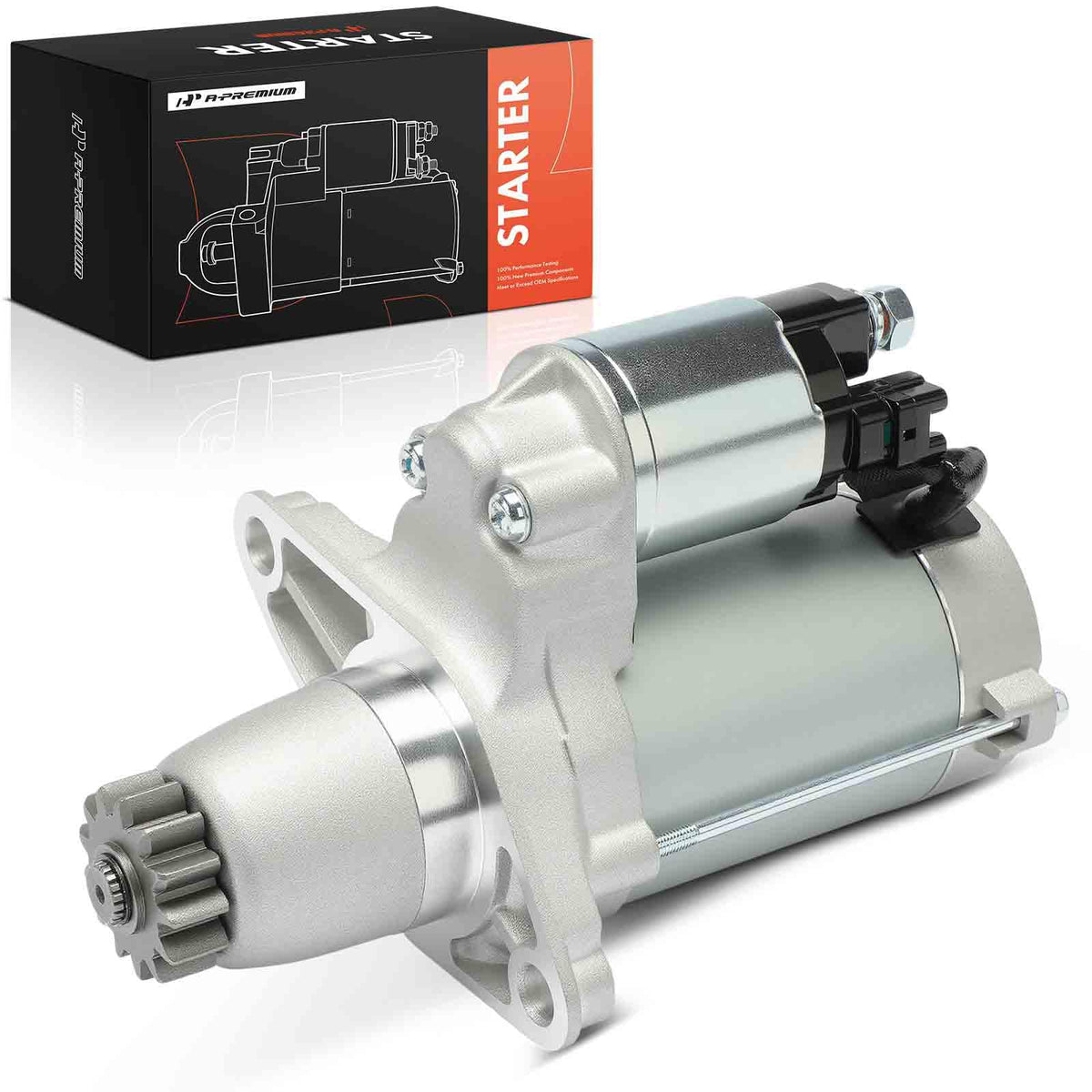 A-Premium starter front view showing complete unit and fast, reliable replacement