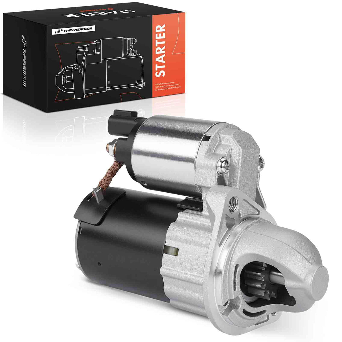 A-Premium starter front view showing mounting points and reliable fit