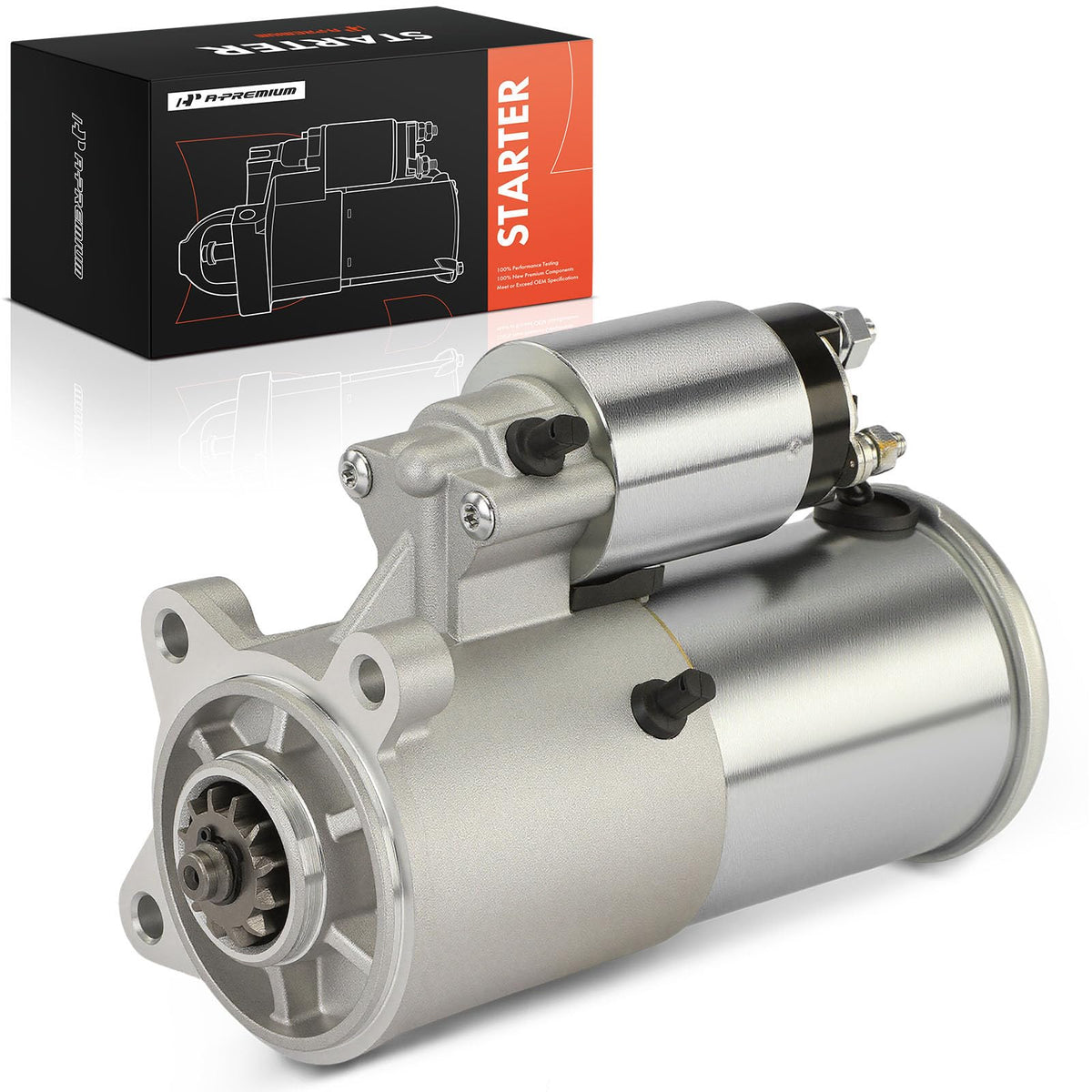 A-Premium starter front view showing mounting points and durable housing for reliable fit