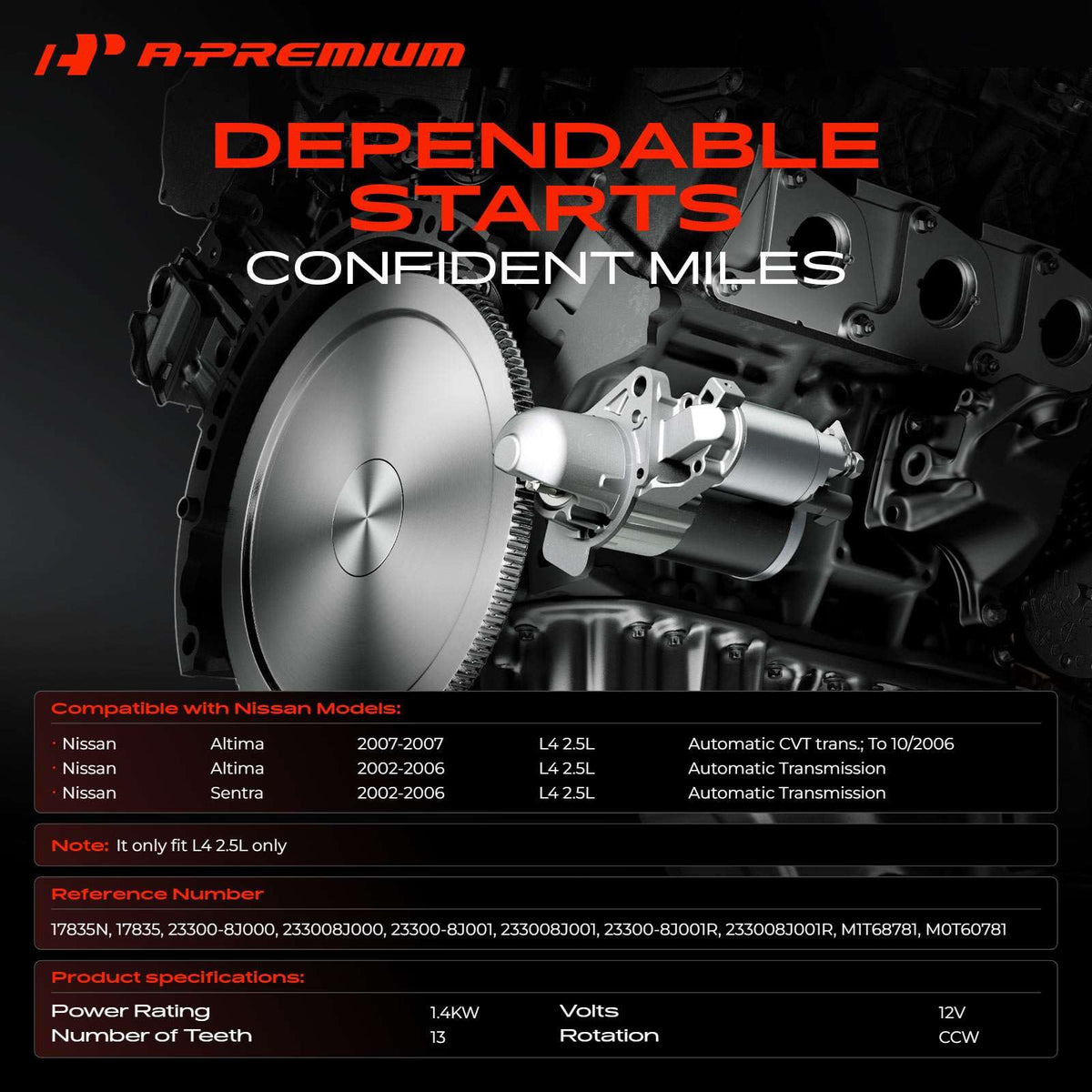 A-Premium pinion close-up showing 13 teeth for precise gear engagement