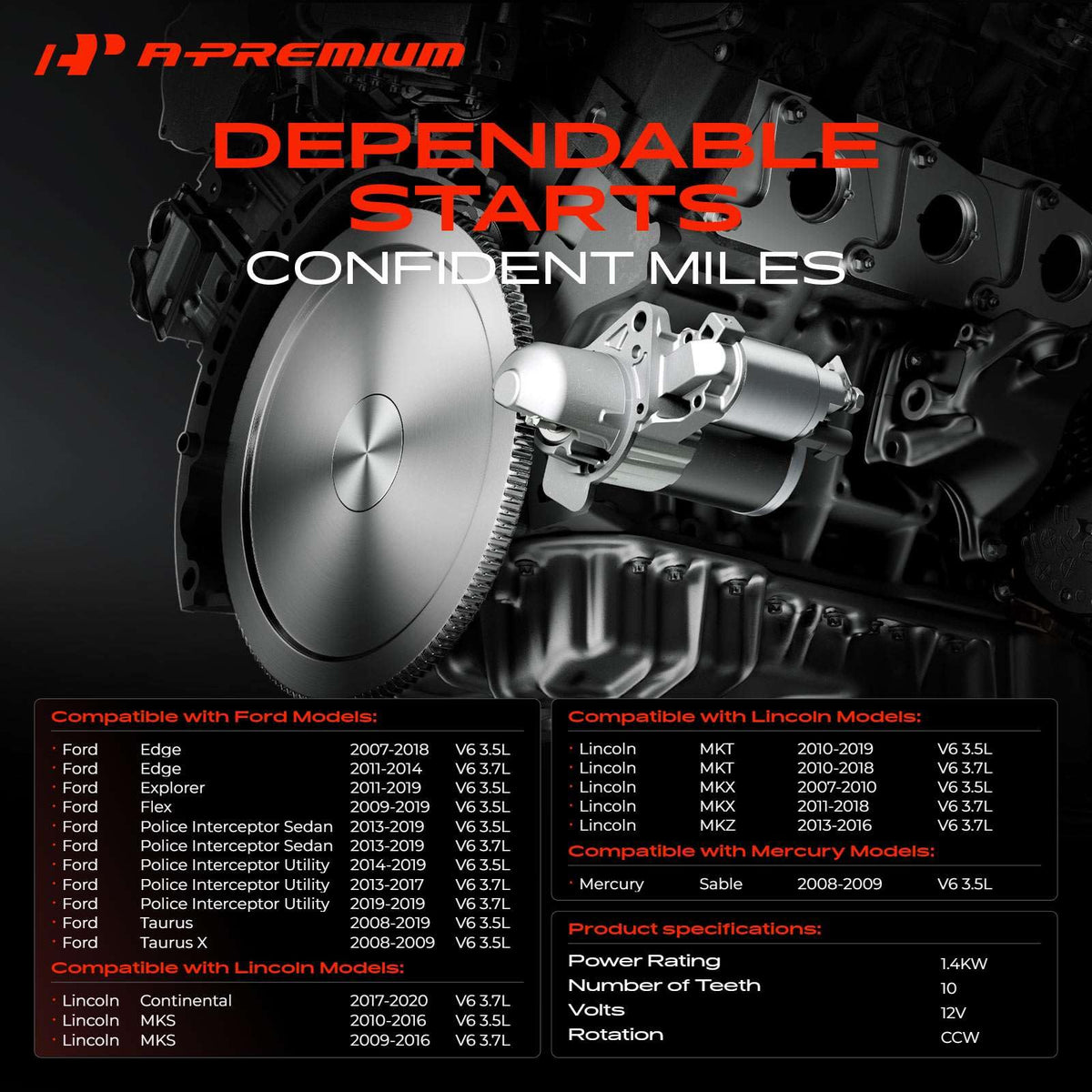 A-Premium starter close-up of 10-tooth pinion for precise gear engagement