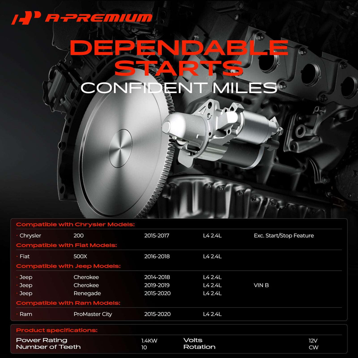 A-Premium starter side profile highlighting compact shape for straightforward fitment