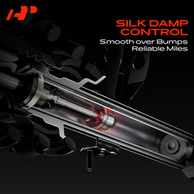 A-Premium strut next to a ruler showing body and travel dimensions for accurate fitment