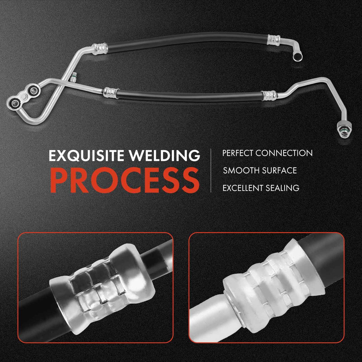 A-Premium low-pressure suction line end fitting showing correct routing benefit
