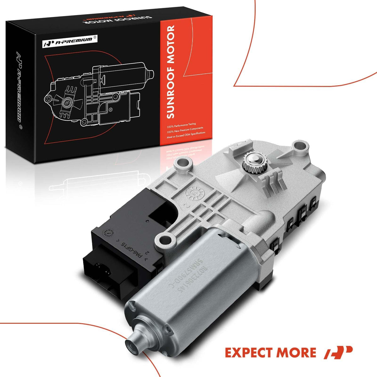 A-Premium sunroof motor beside ruler showing compact size for easy fitment