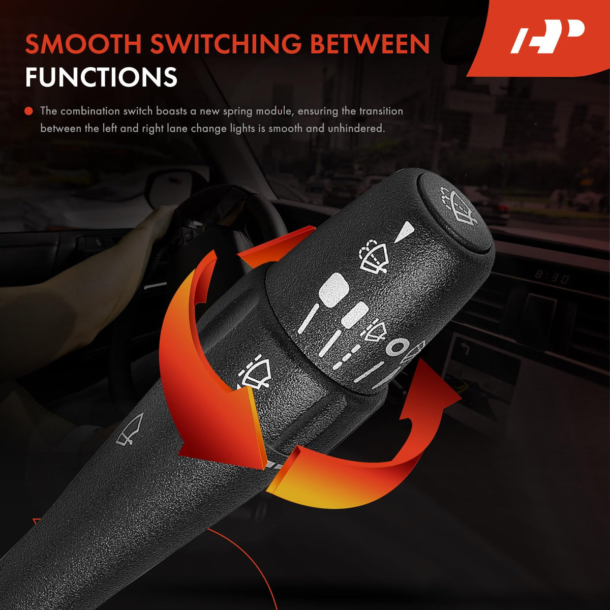 A-Premium switch mounted beside steering wheel demonstrating original-fit ergonomics