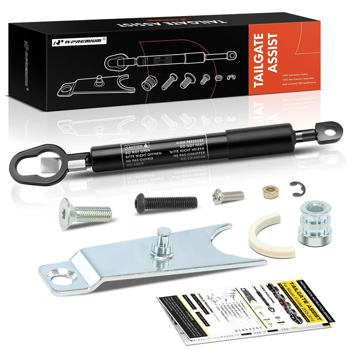 A-Premium front packaging of tailgate assist shock showing model and fit benefits