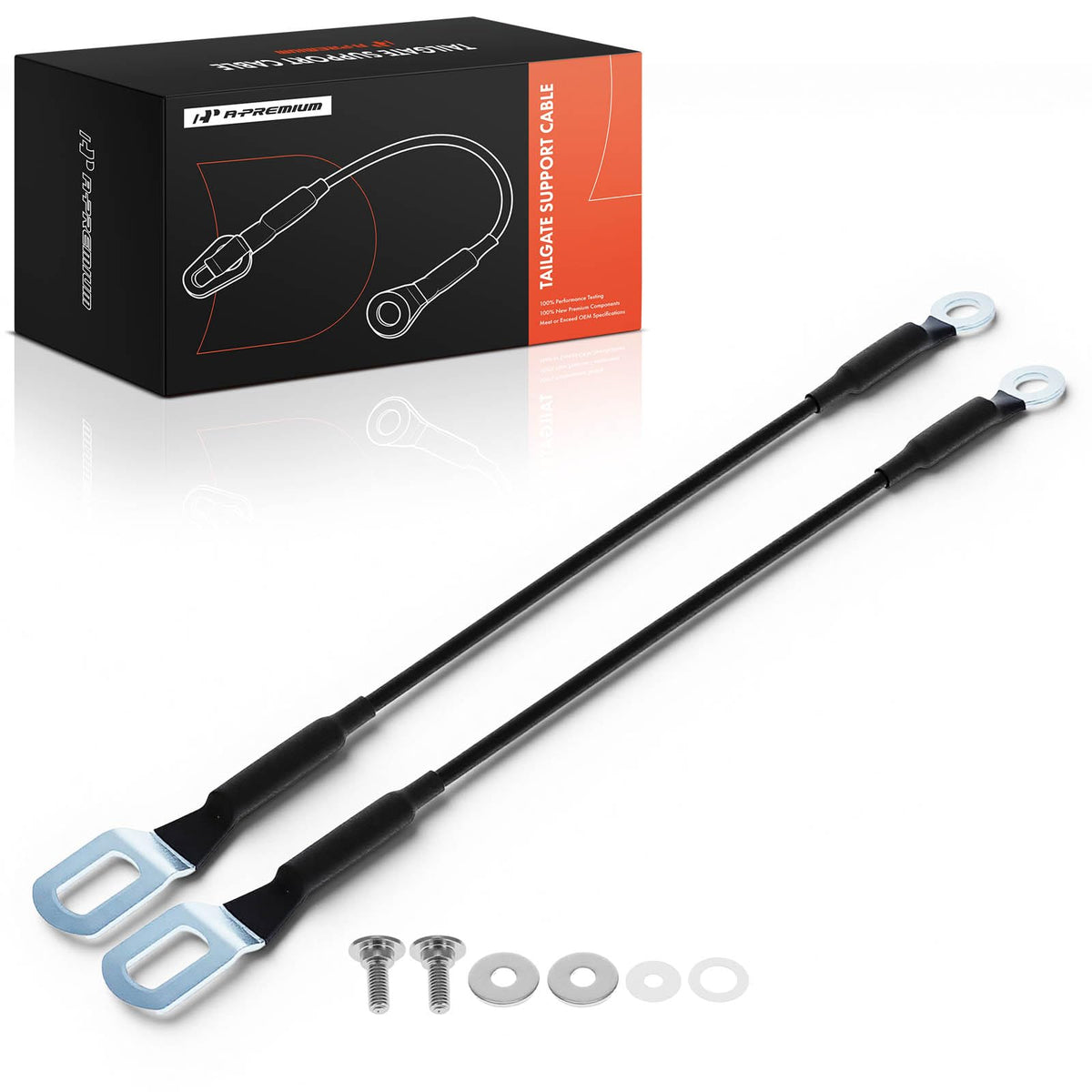 A-Premium front view of both tailgate cables showing fit and finish benefit