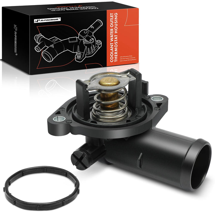 A-Premium front view of thermostat housing showing fitment points and durable finish benefit