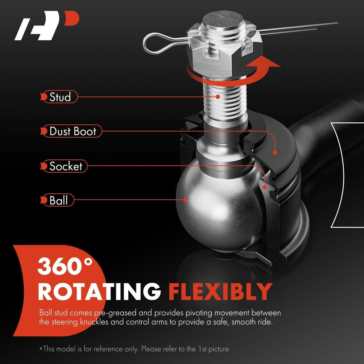 A-Premium ball stud detail displaying hardened steel for confident steering response