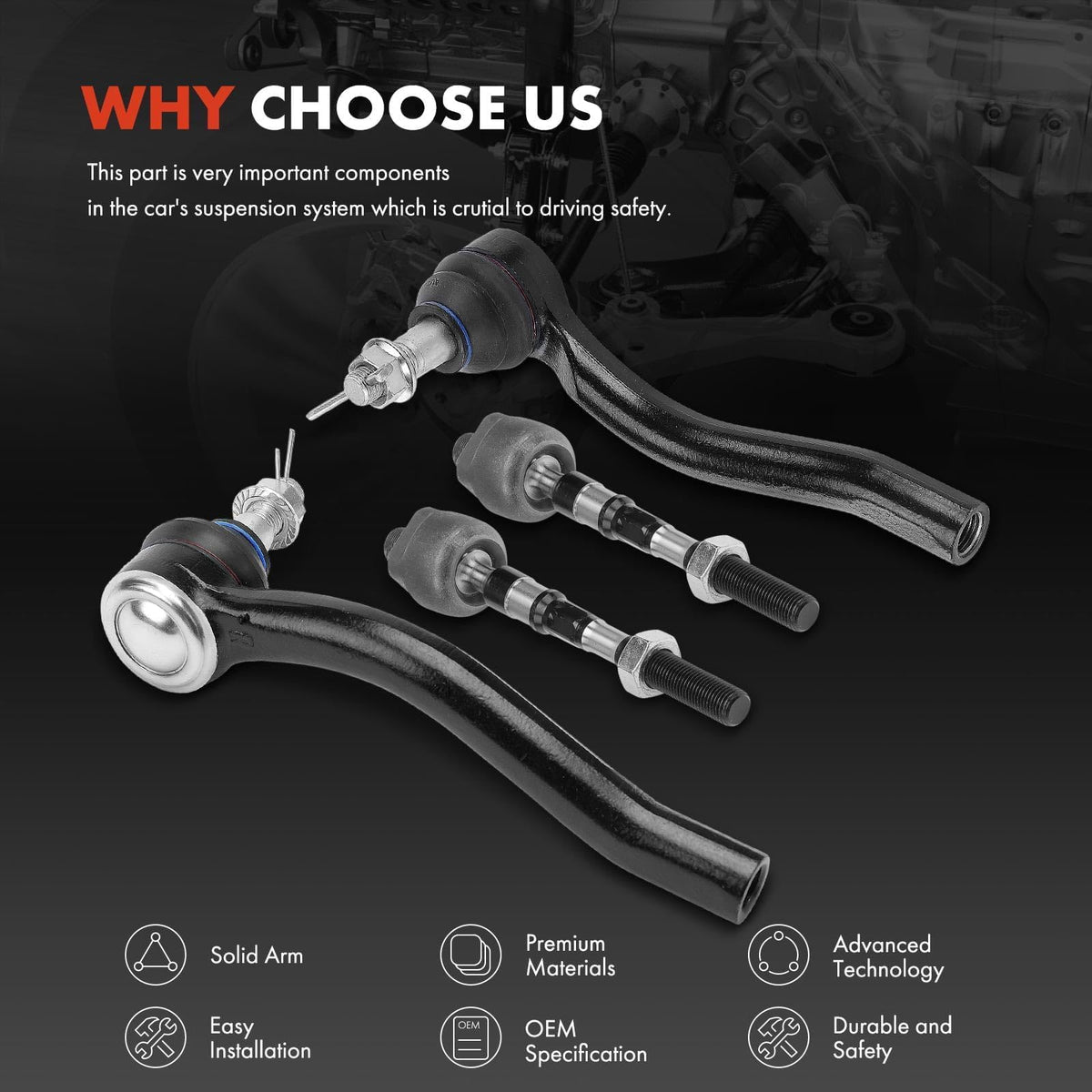 A-Premium tie rod installed on steering knuckle demonstrating restored control