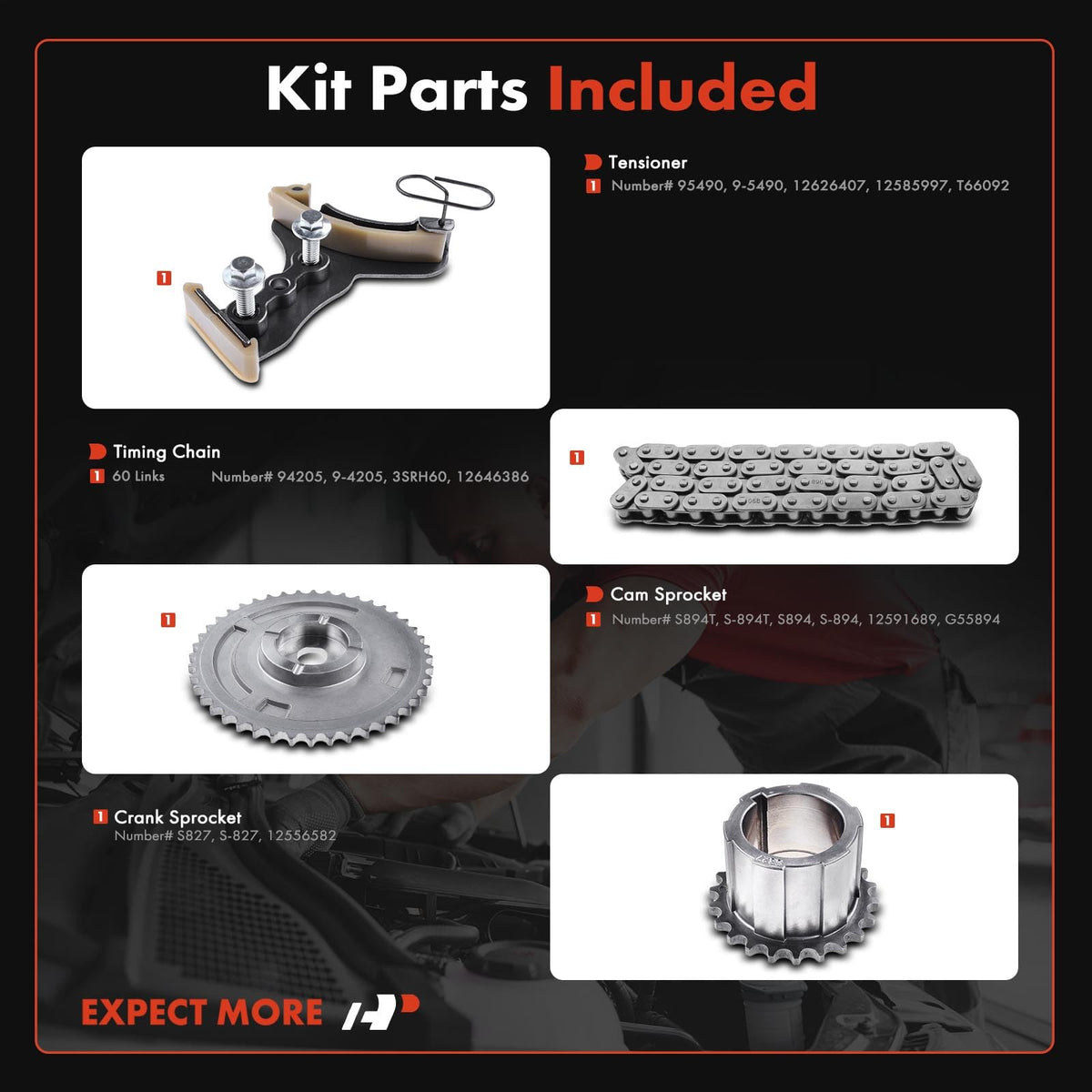 A-Premium 60-link timing chain close-up illustrating durable links and strength