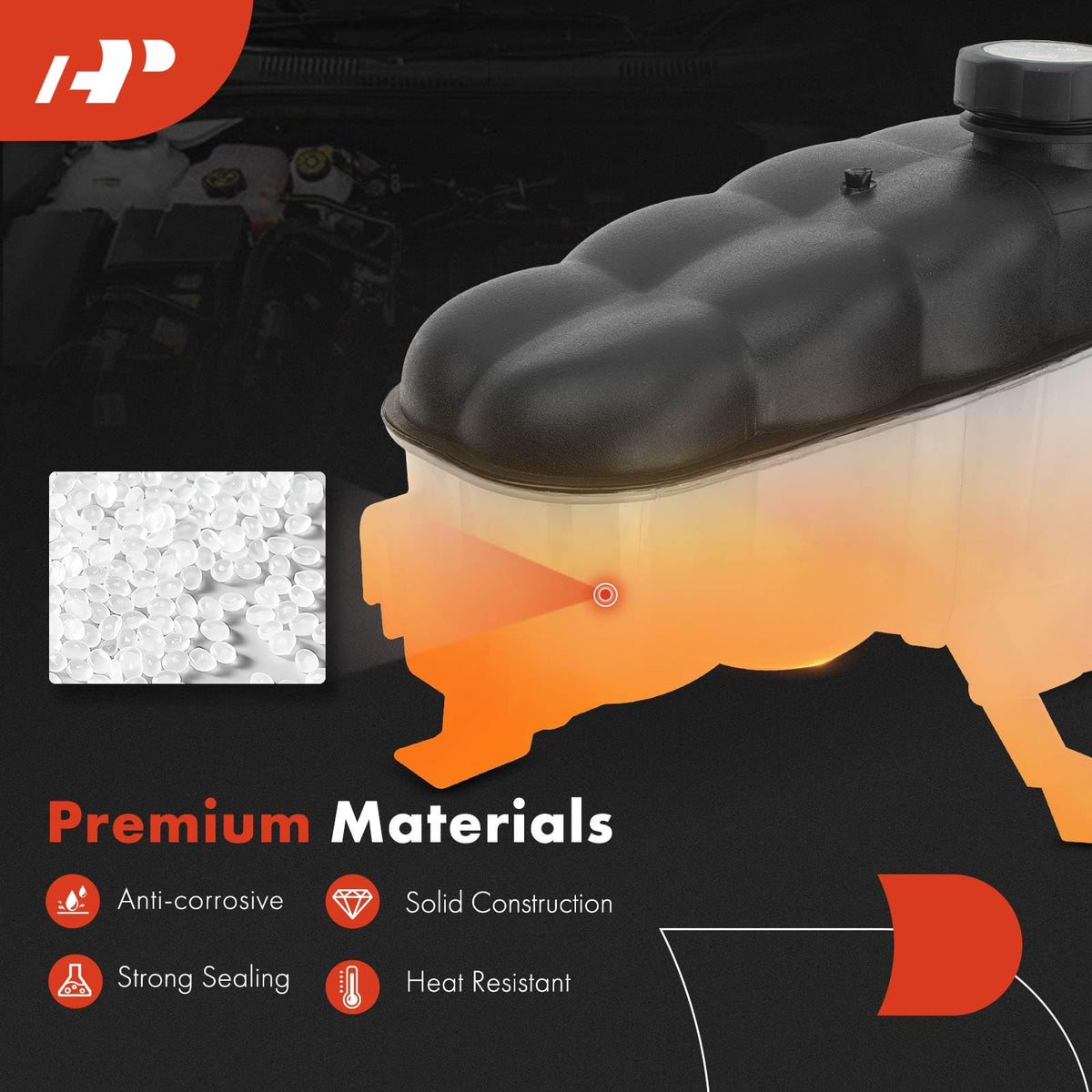 A-Premium translucent tank illustrating easy coolant level checks for maintenance