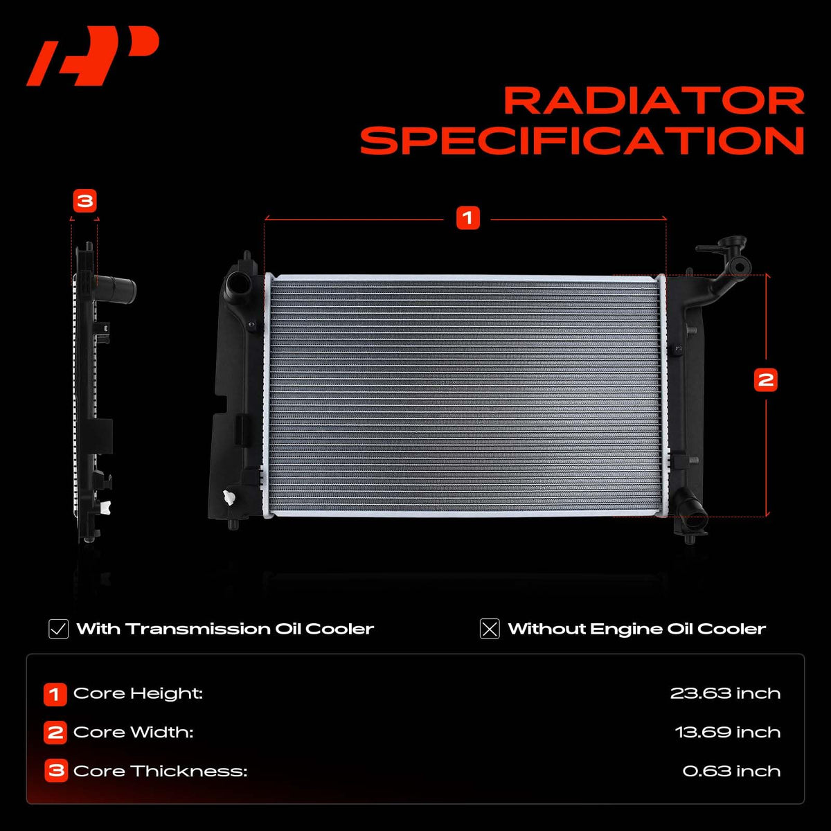 A-Premium view of integrated transmission cooler illustrating compact design