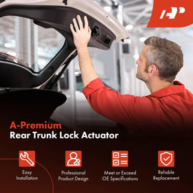 A-Premium trunk latch material detail highlighting reinforced plastic and metal parts
