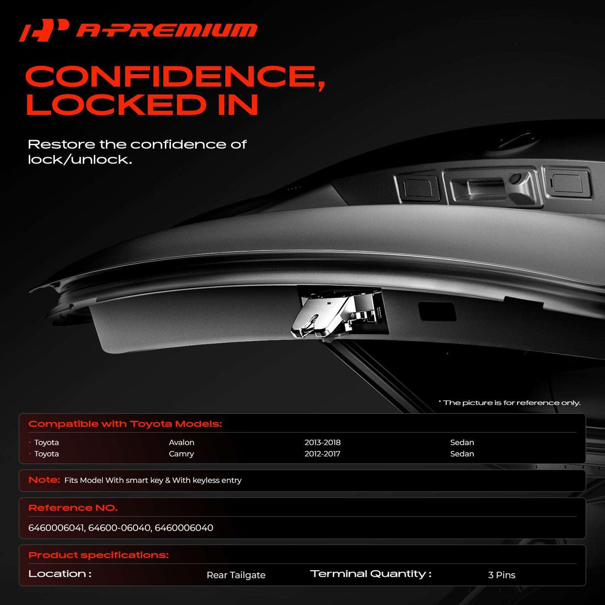 A-Premium trunk latch side profile highlighting durable housing and strength