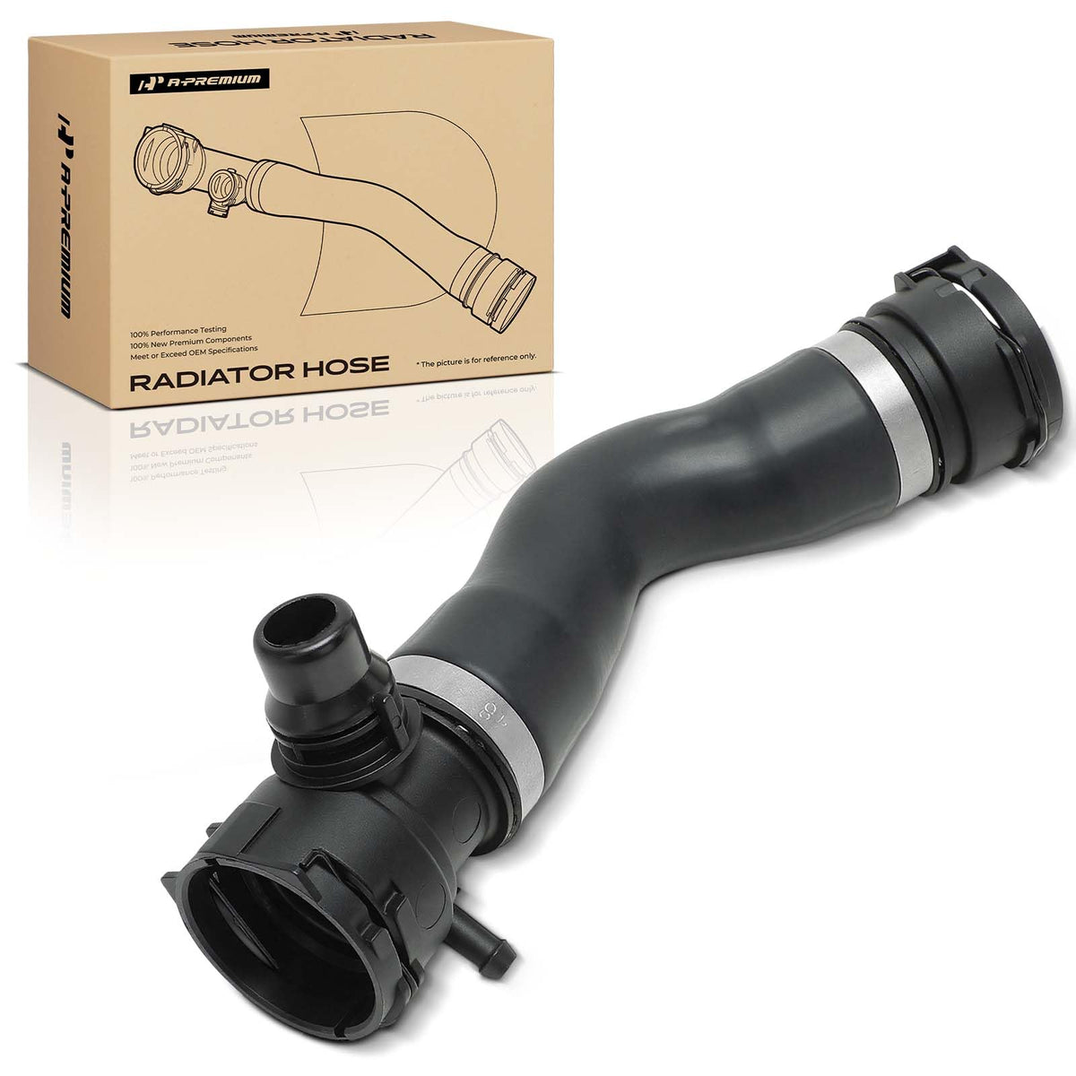 A-Premium upper hose front view showing OEM fit and alignment