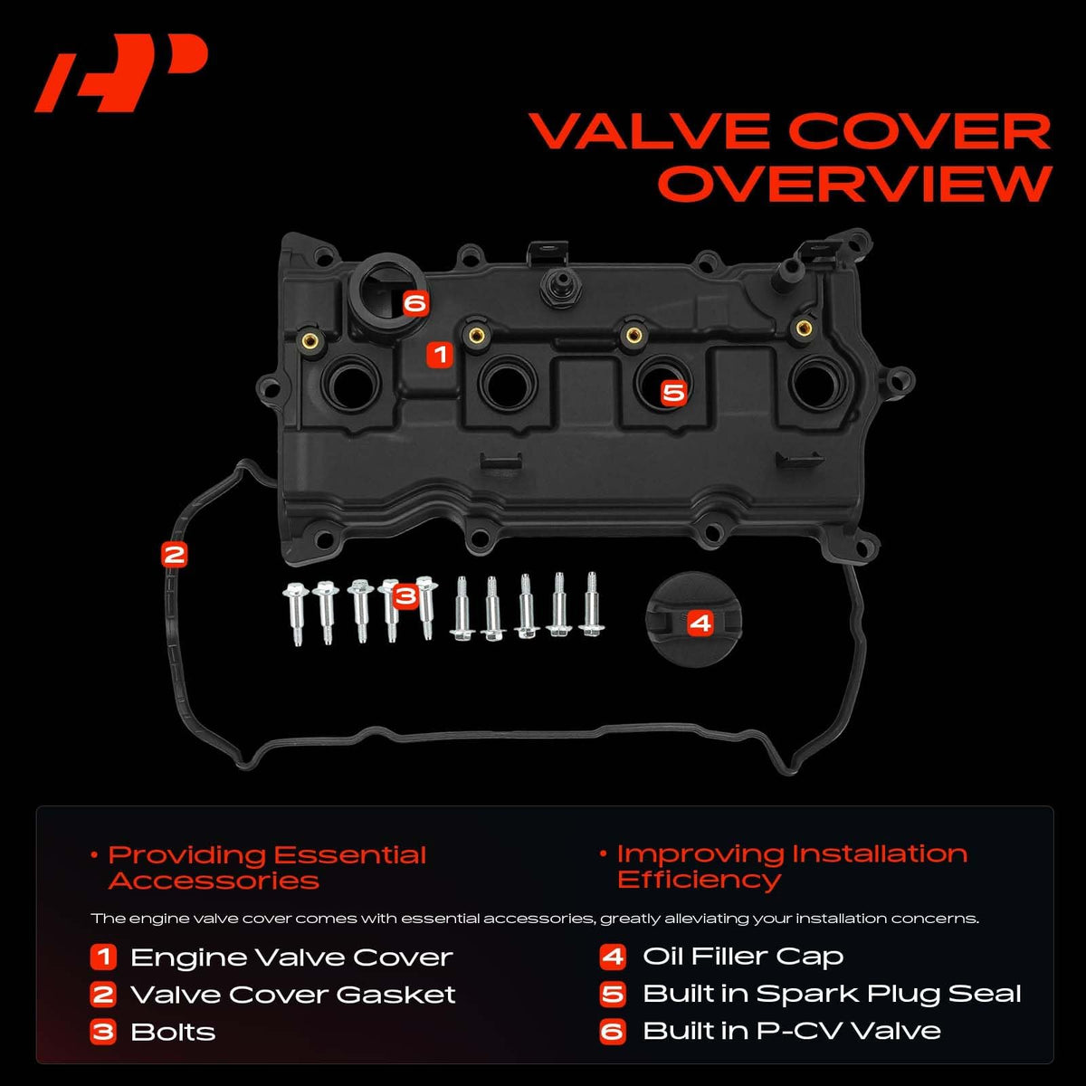 A-Premium valve cover installed in engine bay, restores clean engine top and prevents leaks