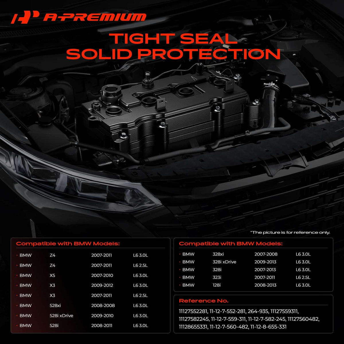 A-Premium valve cover side profile highlighting mounting points and contours