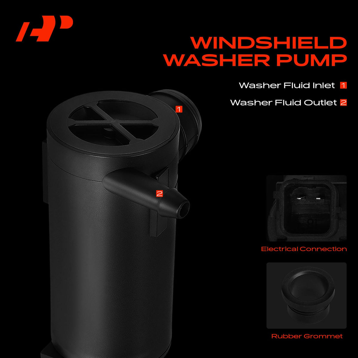 A-Premium washer pump electrical connector detail proving easy plug-in connection