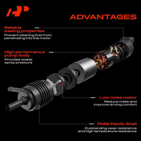 A-Premium washer pump side profile highlighting durable plastic housing advantage