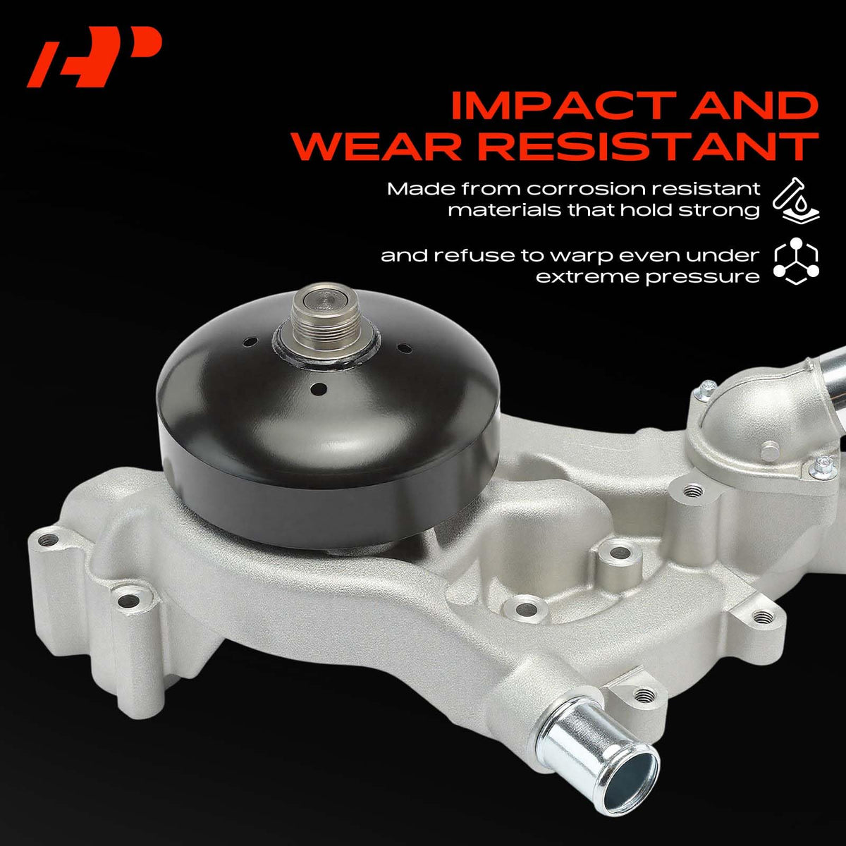 A-Premium water pump installed on engine illustrating direct-fit replacement benefit