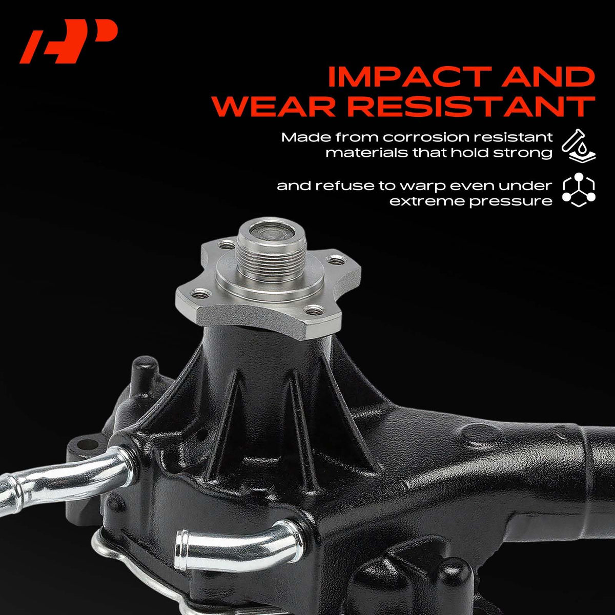 A-Premium water pump installed on engine demonstrating direct bolt-on replacement