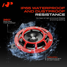A-Premium horn with water splash demonstrating waterproof build for all-weather use
