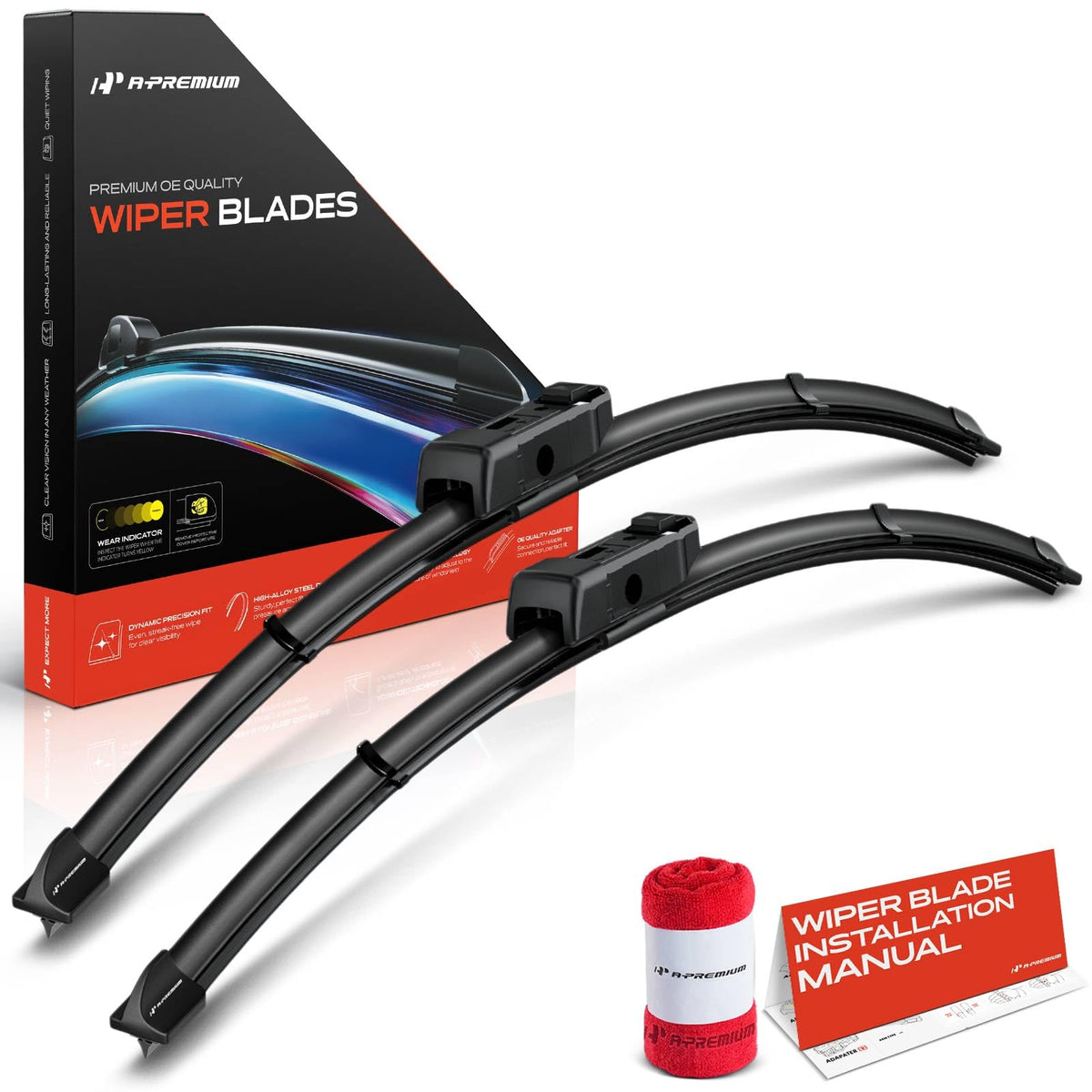 A-Premium front packaging showing blades and included towel for easy identification