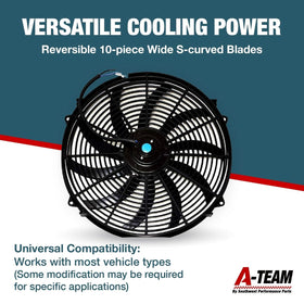 A-Team Performance closeup of 10 S-curved blades highlighting efficient airflow design