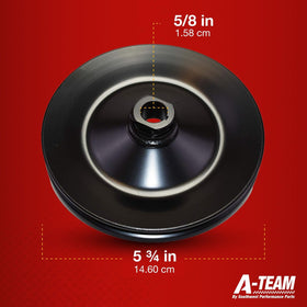 A-Team Performance side profile pulley illustrating correct 5 3/4-inch diameter for belts