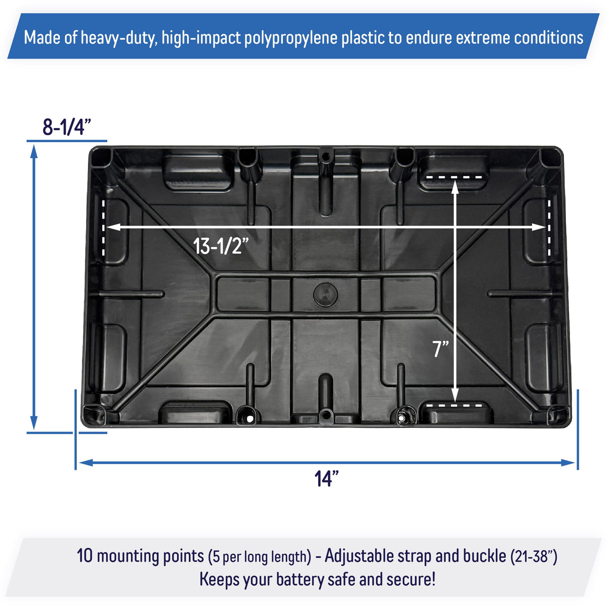 A.A tray detail of mounting holes highlighting ten reinforced points for secure attachment