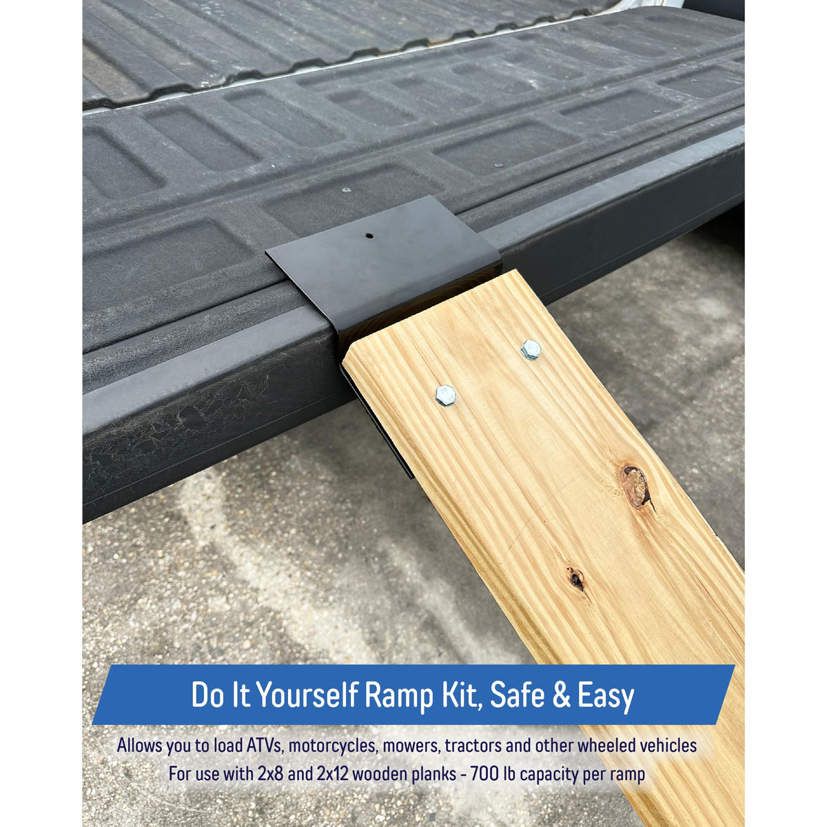 A.A ramp kit in use with motorcycle loading illustrating stable, safe ascent benefit