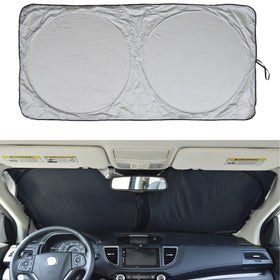 A1 Shades front view showing deployed twin panels and full windshield coverage benefit